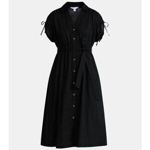 NWT, SZ M (8-10) 100% COTTON, Button Front Midi Shirt Dress, Black